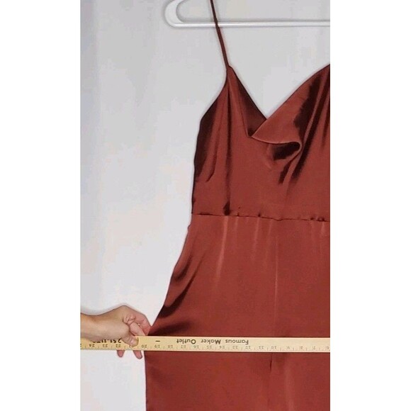 Express Wide Leg Jumpsuit Small Sleeveless Cowl Maroon Bronze Satin Shiny NYE - Picture 8 of 11